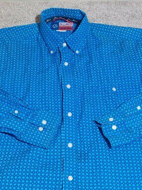 Wrangler George Strait geometric pattern long sleeve shirt blue Size XL